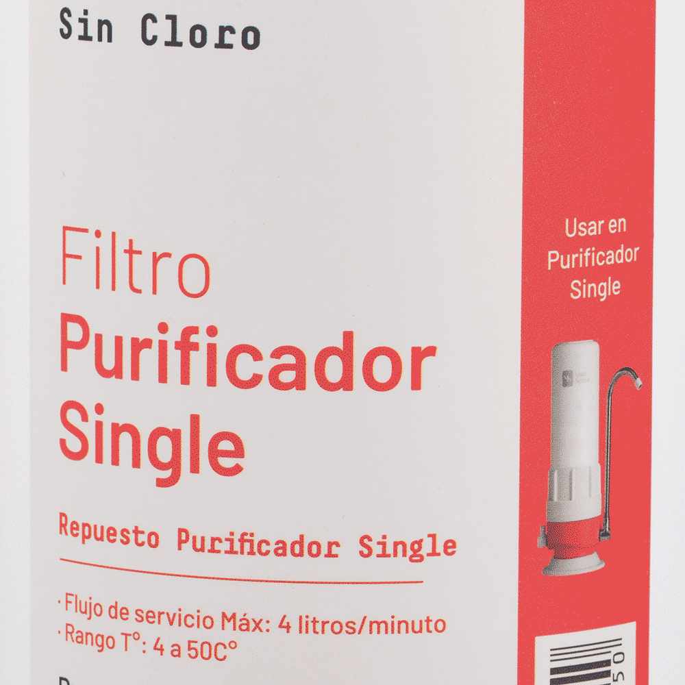 Filtro Carbón Block desechable - Repuesto purificador single.